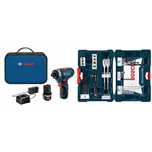 Bosch PS21-2A 12-Volt Max Lithium-Ion 2-Speed Pocket Driver Kit with 2 Batteries, Charger and Case w/ 41 pc drill and drive bit set