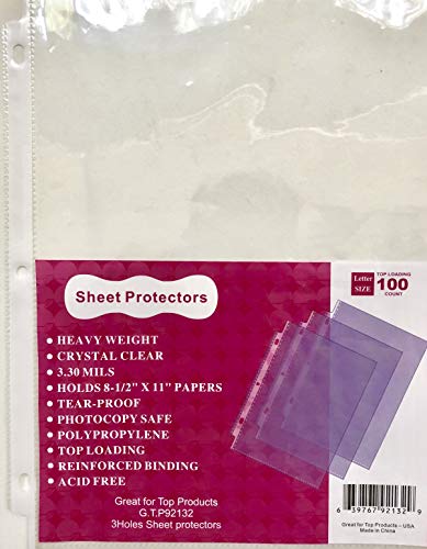 12 Plastic Bags of 100 (1200) GTP Clear Top Loading, Heavy Weight, Heavy Duty, Sheet Protectors Holds 8.5″X11″ Paper,Bulk, Acid Free, Reinforced Binding Edge.Heavyweight