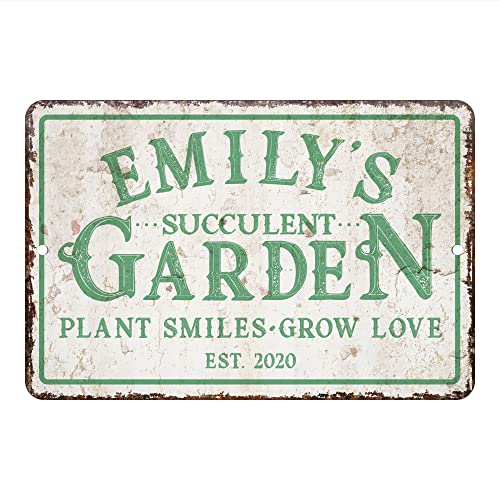 Personalized Vintage Distressed Look Succulent Garden Metal Room Sign (8×12 Inches)