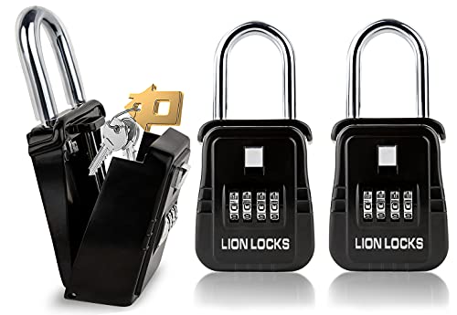 Lion Locks 1500 Key Storage Lockbox, Set-Your-Own Code Lock Portable Key Holder, Rust-Proof, Secure Outdoor Key Safe, Hide-a-Key Safe Box Lock Box, Airbnb, Construction (2-Pack/Black)