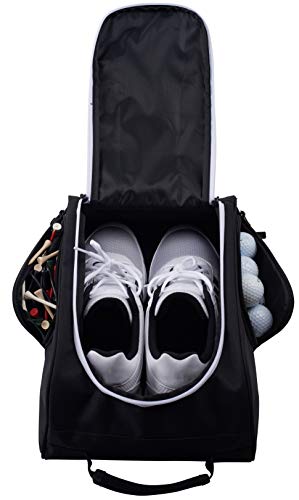 Athletico Golf Shoe Bag – Zippered Shoe Carrier Bags With Ventilation & Outside Pocket for Socks, Tees, etc. Perfect Storage (Black)