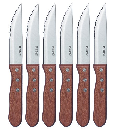 PBKay Wooden Steak Knife Set/Premium Stainless steel Knives with Rosewood Handle and Gift Box (set of 6)