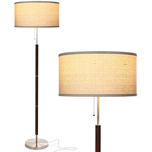 Brightech Carter LED Floor Lamp, Drum Shade Tall Lamp with Walnut Wood Finish, Great Living Room Décor, Mid-Century Lamp for Living Rooms & Offices, Mid Century Modern Lamp for Bedroom
