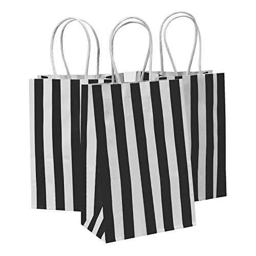 Ronvir 50pcs Black And White Bags 5.25×3.25×8 Inches Small Gift Bags Recycled Paper Bags For Halloween, Christmas, Thanksgiving, Party, Birthday