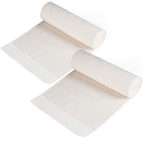 Cotton Elastic Bandage Wrap, (6 Inches Wide x 15 Feet), 2 Rolls Compression Bandage with Hook-and-Loop Closure on Both Ends, Support & First Aid for Wound Care, Swelling, Sprained Ankle