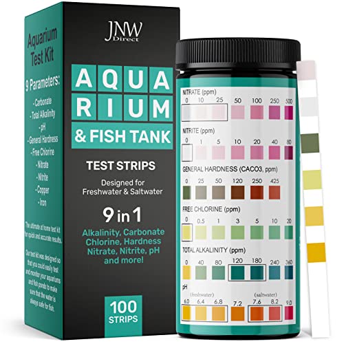 Aquarium Test Strips – 9-in-1 Aquarium Test Kit with eBook – Aquarium Water Test Kit with Quick and Accurate Fish Tank Test Strips – 100 Test Strips by JNW Direct