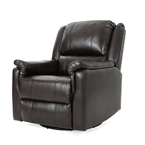 GDFStudio Jemma Tufted Brown Bonded Leather Swivel Gliding Recliner Chair