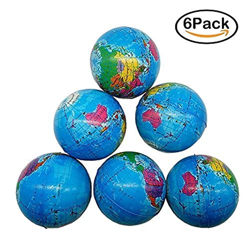 Sohapy 2.48” Mini Squeezable Globe Stress Balls,Tension Reliver Balls,Party Favor,Soft PU Globe Ball,Earth Pattern,Party Toys (6 PCS)