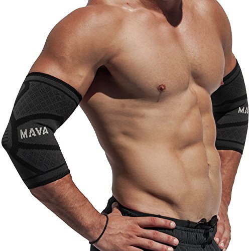 Mava Sports Elbow Compression Sleeve Support for Weightlifting, Pain Recovery, Tendonitis, Gym Workouts and Arthritis – Made with Strong Elastic Fabric Material for Men and Women (Black, X-Large)