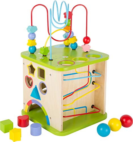 Wooden Activity Center with Marble Run by Small Foot – Classic 5-Sided Interactive Toy with Shape Sorter, Puzzle Maze & Spinning Wheels – Develops Kids Coordination, Motor Skills – Age 12+ Months