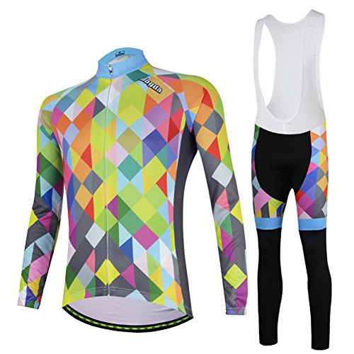 Aogda Cycling Clothing Long Sleeve Bike Shirts Women Winter Thermal Cycling Jerseys Jacket Coat (C91 Bib Suit, L)