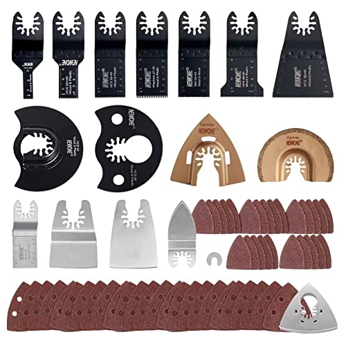 NEWONE 67 Pack Oscillating Multitool Quick Release Saw Blades with Sandpaper,Multitool Blades for Wood Metal Plastics Compatible with Fein Black&Decker Bosch Chicago Roybi Milwaukee Makita Craftsman