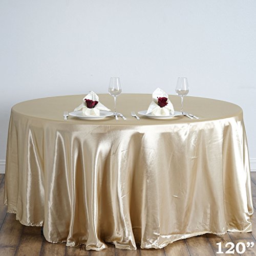 TABLECLOTHSFACTORY Champagne 120″ Round Satin Tablecloth