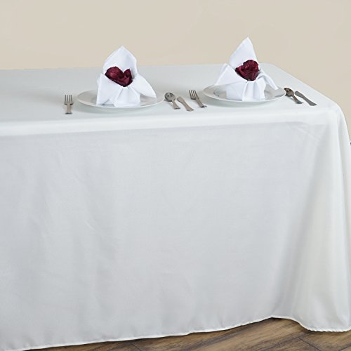 TABLECLOTHSFACTORY Round Corner Polyester Rectangle Tablecloths 90″ x 132″ – Ivory