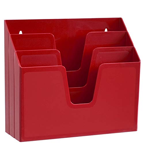 Acrimet Horizontal Triple File Folder Holder Organizer (Solid Red Color)