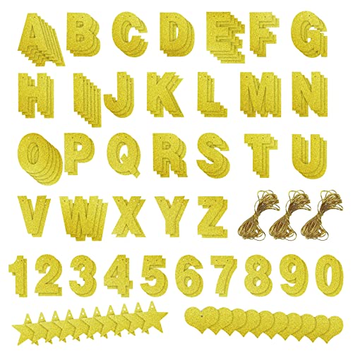 121 Piece Make Your Own Banner Kit, DIY Letter Banner Kit, Gold Glitter Letters with Numbers and Symbols for Party Decorations
