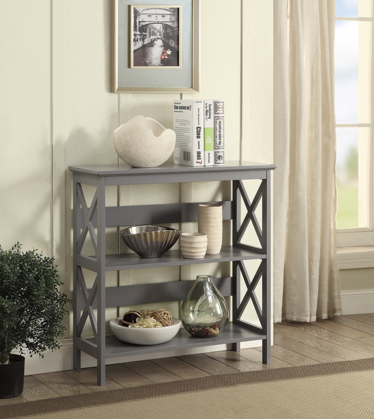 Convenience Concepts Oxford 3 Tier Bookcase, Gray | The Storepaperoomates Retail Market - Fast Affordable Shopping