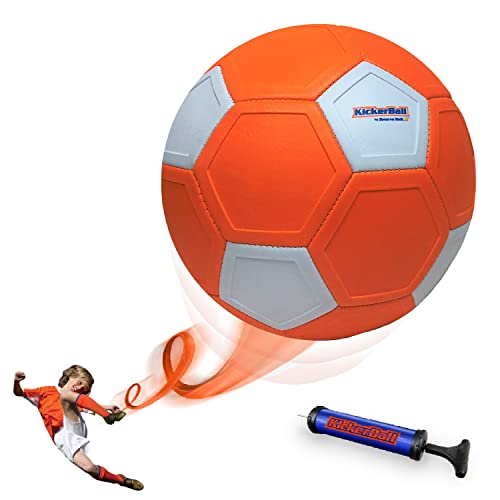 Kickerball – Curve and Swerve Soccer Ball/Football Toy – Kick Like The Pros, Great Gift for Boys and Girls – Perfect for Outdoor & Indoor Match or Game, Bring The World Cup to Your Backyard, Orange