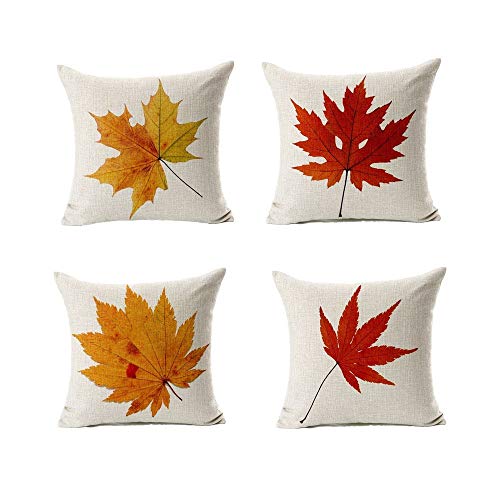 All Smiles Fall Pillow Covers 18×18 Set of 4 Decorative Thanksgiving Autumn Kitchen Home Decor Cushion for Porch Couch,Outside Outdoor Harvest Decorations Maple Leaves