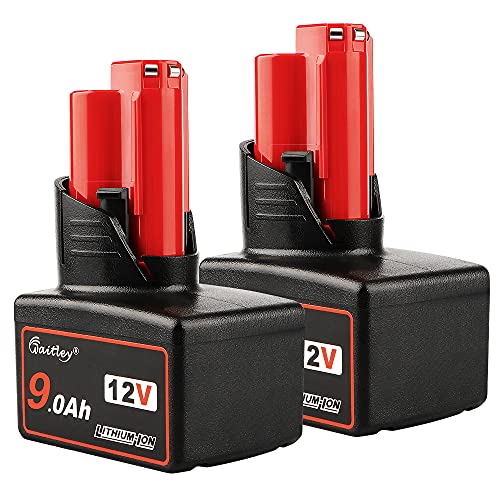 waitley 2 Pack 12V 9Ah Replacement Battery Compatible with Milwaukee M12 9.0Ah Power Tools