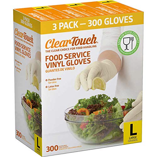 Medline Clear-Touch Disposable Food Service Vinyl Gloves, Latex and Powder Free, Large, 300 Count