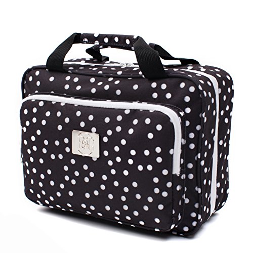 Large Hanging Toiletry Cosmetic Bag For Women – XL Hanging Travel Toiletry And Makeup Organizer Bag With Many Pockets (black polka dot)
