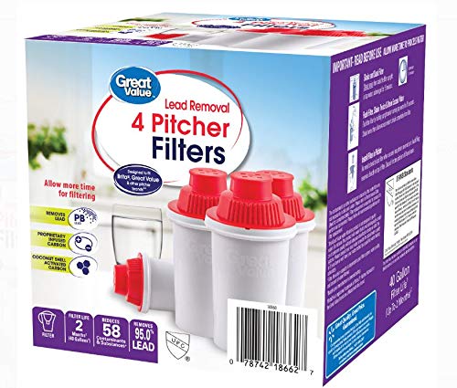 Great Value Gr Val Superior Pitcher Cartridge 4-pk Fits Brita, PUR, Culligan, GE and DuPont pitchers