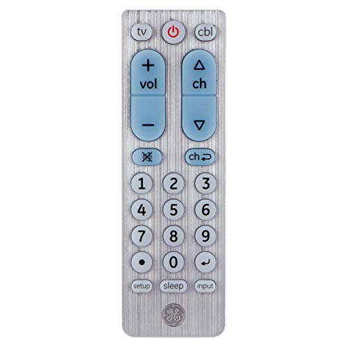 GE Big Button Universal Remote Control for Samsung, Vizio, Lg, Sony, Sharp, Roku, Apple TV, TCL, Panasonic, Smart TVs, Streaming Players, Blu-Ray, DVD, 2-Device, Silver, 33701
