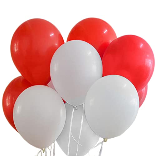 100 Premium Quality Balloons: 12 inch Red and White Latex Balloons/Wedding/Birthday Party Decorations and Events Christmas Party and etc.