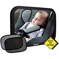 Baby Car Mirror for Back Seat (Fully Assembled) – BONUS Pair of Sunshades, Baby on Board Sign, Microfiber Cleaning Cloth