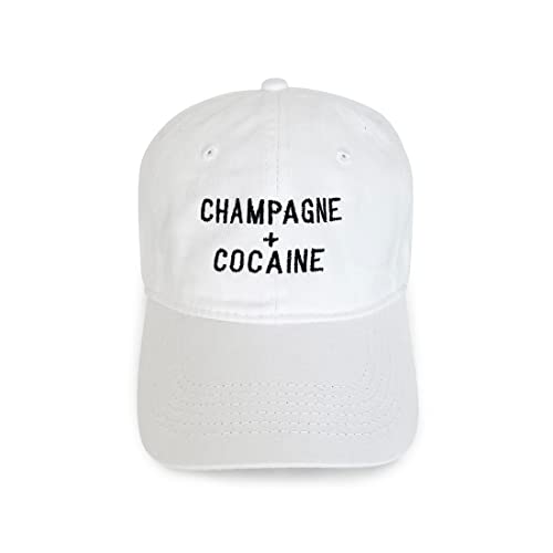 ValDesigns Champagne and Cocaine White Embroidered Unisex Adult Hat 100% Cotton with Adjustable Back Perfect for Funny Gift