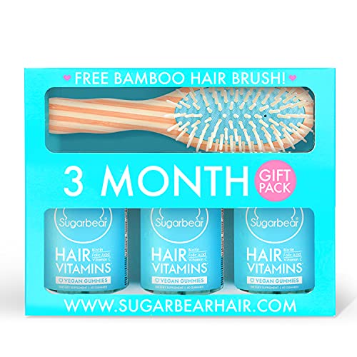 Sugarbear Hair Vitamin Gummies for Normal Hair & Nails Growth with Vegan Vitamin C, B12, Biotin, Zinc, Iodine, Folate, Coconut Oil, Hair Supplement for Women & Men (3 Month Gift Pack Free Brush) | The Storepaperoomates Retail Market - Fast Affordable Shopping
