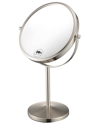 ALHAKIN Magnifying Makeup Mirror, 8-Inch Double Sided Vanity Tabletop Mirror with 10X Magnification, Nickel Finished