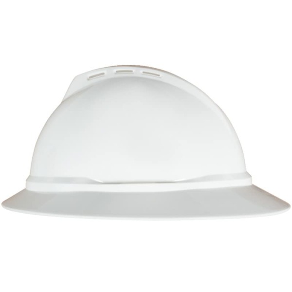 MSA 10167950 V-Gard 500 Full-Brim Hard Hat With 6-Point Fas-Trac III Ratchet Suspension | Polyethylene Shell, Superior Impact Protection, Self Adjusting Crown Straps – Standard Size in White