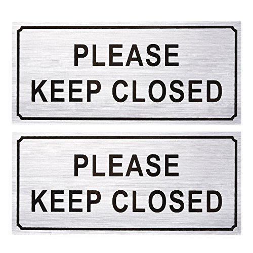 Juvale 2-Pack Please Close Signs – Please Keep Closed Gate Signs, Close Signs for Dog Gate, Business and Home Use, Silver – 7.87 x 3.6 Inches