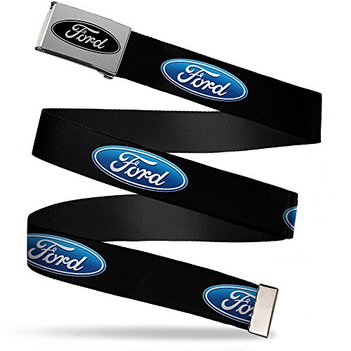 Ford Oval Logo Brushed Silver/Black – 1.25″ CAM Chrome – Ford Oval Logo REPEAT Webbing