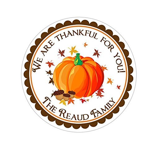 Personalized Customized Party Favor Thank You Stickers – Fall Pumpkin – Round Labels – Choose Your Size