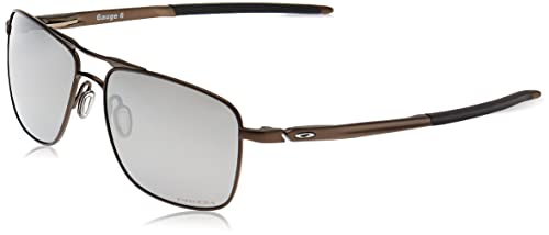 Oakley Men’s Oo6038 Gauge 6 Titanium Square Sunglasses, Pewter/Prizm Black Polarized, 57 mm
