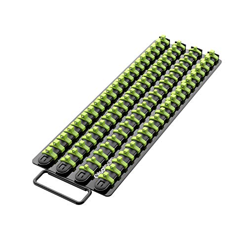 Portable Socket Organizer Tray | Black Rails with Green Clips | Holds 80 Sockets | Professional Quality Socket Holder | by Olsa Tools