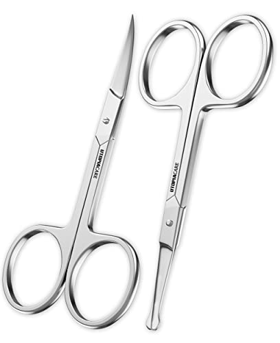 Utopia Care – Curved and Rounded Facial Hair Scissors for Men – Mustache, Nose, Beard, Eyebrows, Eyelashes and Ear Hair Cutting Scissors – Professional Stainless Steel Trimming Scissors – Silver