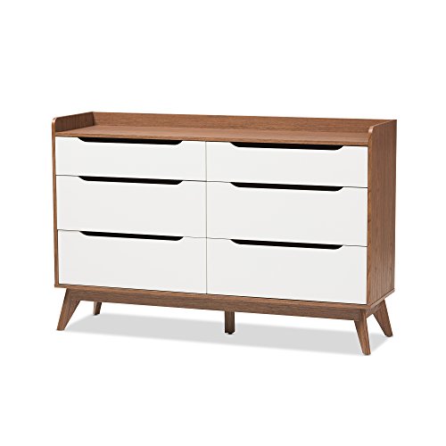 Baxton Studio Chests of Drawers/Bureaus, 6-Drawer Storage Dresser, White/Walnut Brown