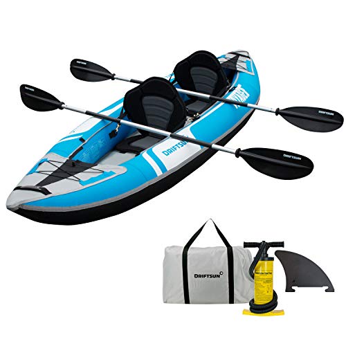Driftsun Voyager Inflatable Kayak – 2 Person Tandem Inflatable Kayak, Includes 2 Aluminum Paddles, 2 Padded Seats, Double Action Pump and Travel Backpack | The Storepaperoomates Retail Market - Fast Affordable Shopping