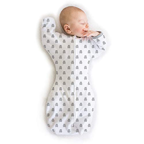 Amazing Baby Transitional Swaddle Sack with Arms Up Half-Length Sleeves and Mitten Cuffs, Tiny Bear, Sterling, Medium, 3-6 Months, Medium (14-21 Pound)