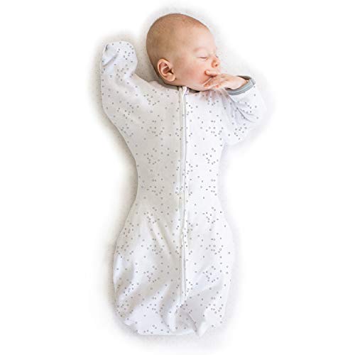 Amazing Baby Transitional Swaddle Sack with Arms Up Half-Length Sleeves and Mitten Cuffs, Confetti, Sterling, Medium, 3-6 months, 14-21 lbs (Better Sleep for Baby, Easy Swaddle Transition)