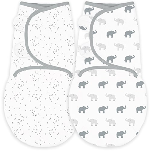 Amazing Baby Swaddle Blanket with Adjustable Wrap, Tiny Elephants and Confetti, Sterling, Small, 2 Count (Pack of 1)