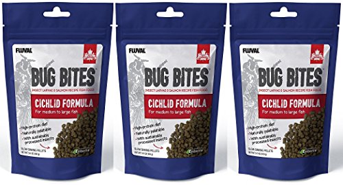 (3 Pack) Fluval A6581 Bug Bites Cichlid Pellets for Medium to Large Fish (3.53 oz. Per Pack)