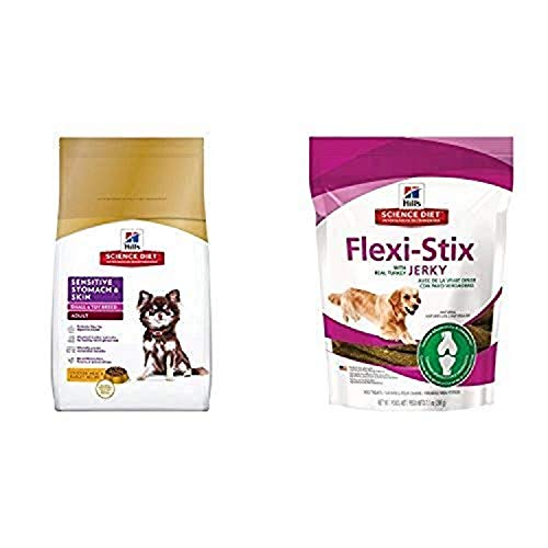 Hill’S Science Diet Adult Small & Toy Breed Sensitive Stomach & Skin Chicken Meal & Barley Recipe Dry Dog Food (4 Pound Bag) And Flexi-Stix Jerky With Real Turkey Dog Treats (7.1 Ounce Bag)