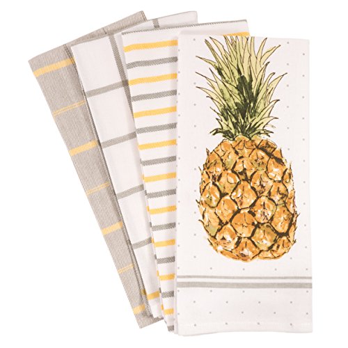KAF Home Pantry Pineapple Kitchen Dish Towel Set of 4, 100-Percent Cotton, 18 x 28-inch