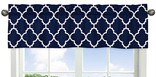 Sweet Jojo Designs Navy Blue and White Modern Window Treatment Valance for Trellis Lattice Collection
