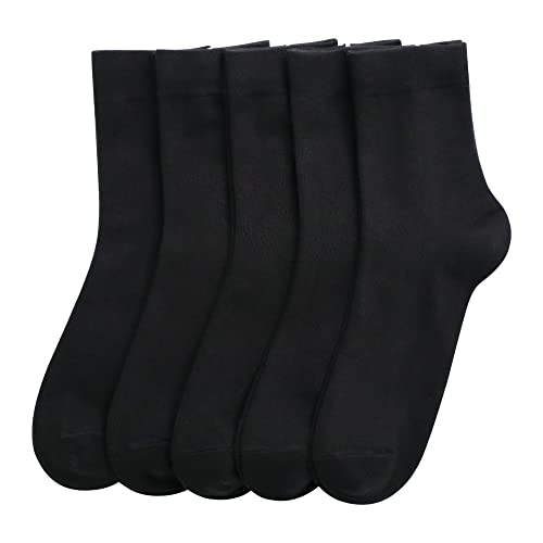 SERISIMPLE Women Thin Bamboo Socks Crew Lightweight Above Ankle Casual Dress Sock For Ladies Bootie Trouser 5 Pairs (Black, Large)